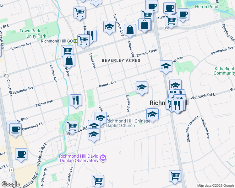 map of restaurants, bars, coffee shops, grocery stores, and more near 329 Paliser Crescent South in Richmond Hill