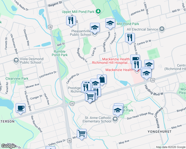 map of restaurants, bars, coffee shops, grocery stores, and more near 37 Crystal Drive in Richmond Hill