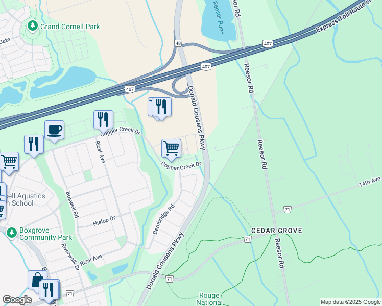 map of restaurants, bars, coffee shops, grocery stores, and more near 9 Sissons Way in Markham