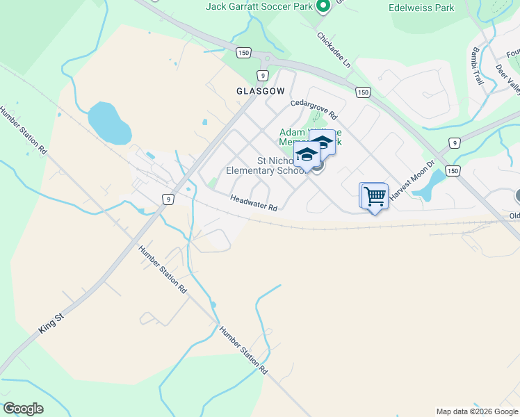 map of restaurants, bars, coffee shops, grocery stores, and more near 63 Headwater Road in Caledon