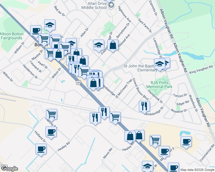 map of restaurants, bars, coffee shops, grocery stores, and more near 6 Wood Circle in Bolton