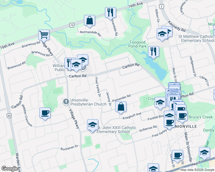 map of restaurants, bars, coffee shops, grocery stores, and more near 25 Jeremy Drive in Markham