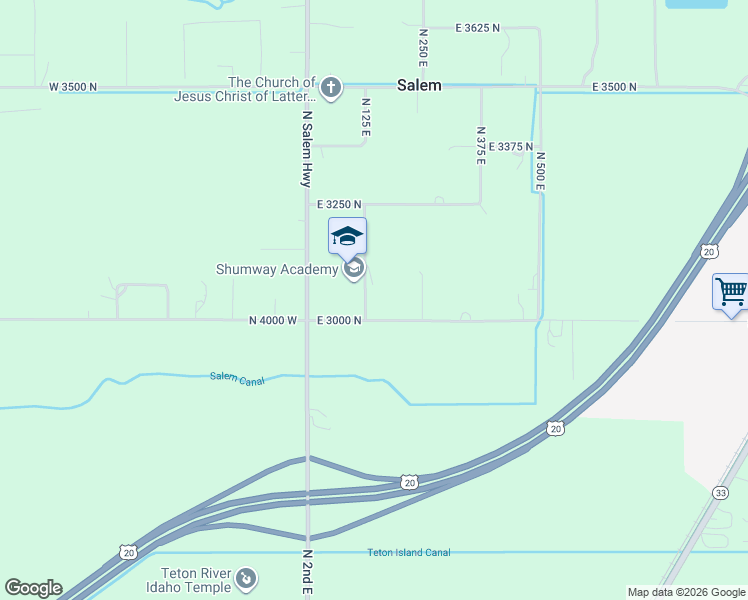 map of restaurants, bars, coffee shops, grocery stores, and more near 3001-3249 North 125 East in Rexburg