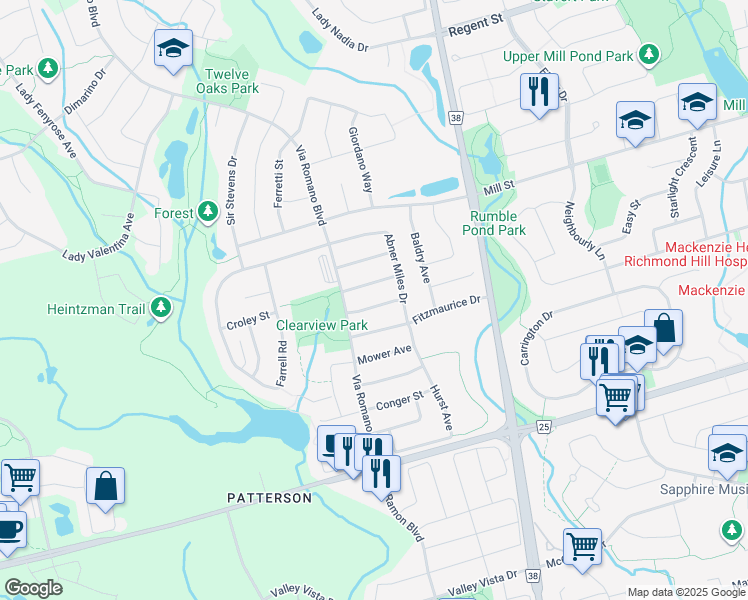 map of restaurants, bars, coffee shops, grocery stores, and more near 32 Strong Avenue in Vaughan