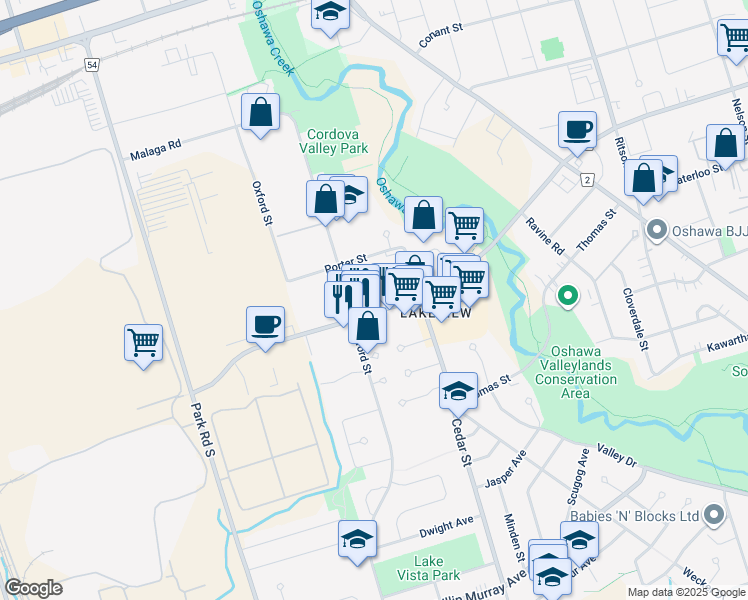 map of restaurants, bars, coffee shops, grocery stores, and more near in Oshawa