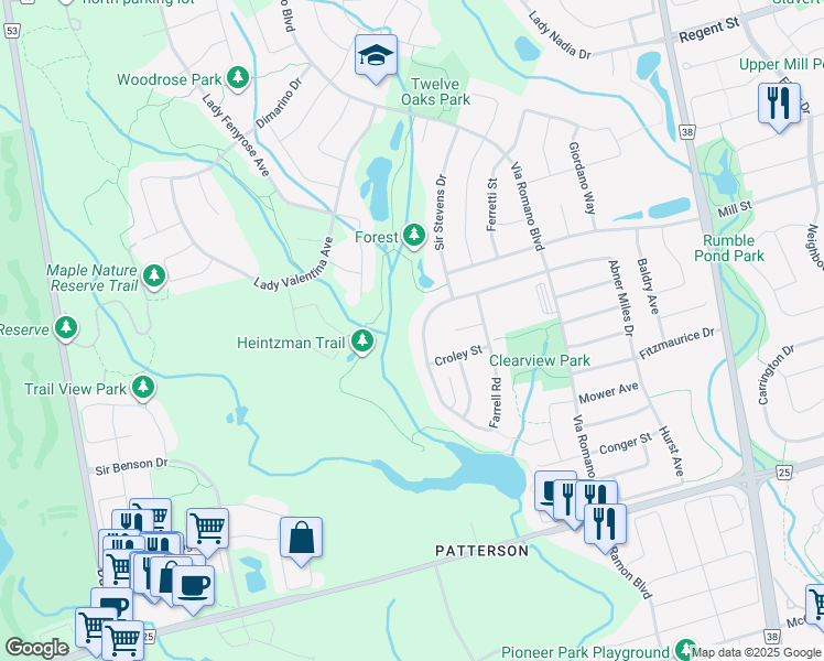 map of restaurants, bars, coffee shops, grocery stores, and more near 148 Farrell Road in Vaughan