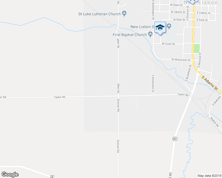 map of restaurants, bars, coffee shops, grocery stores, and more near 815 Maple Street in New Lisbon