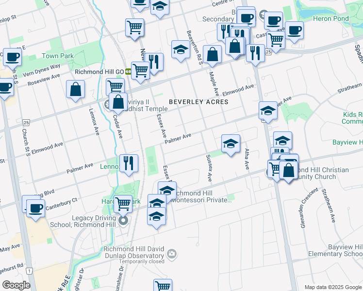 map of restaurants, bars, coffee shops, grocery stores, and more near 306 Palmer Avenue in Richmond Hill