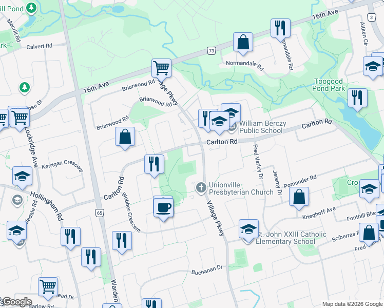 map of restaurants, bars, coffee shops, grocery stores, and more near in Markham