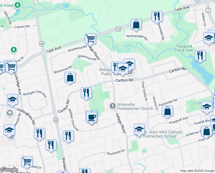 map of restaurants, bars, coffee shops, grocery stores, and more near in Markham