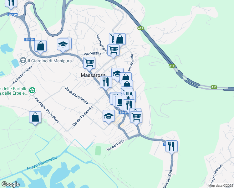 map of restaurants, bars, coffee shops, grocery stores, and more near 61C Via Papa Giovanni XXIII in Massarosa
