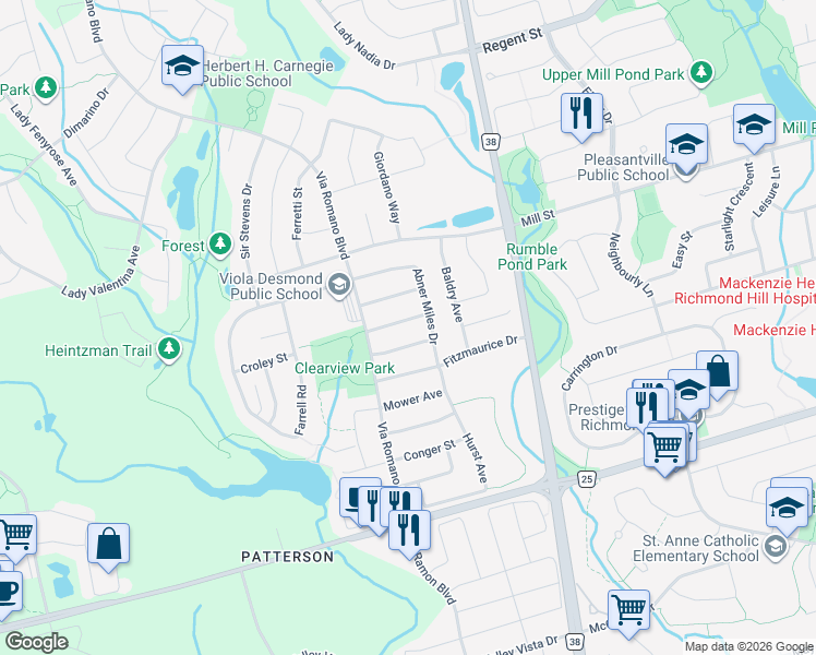 map of restaurants, bars, coffee shops, grocery stores, and more near 25 Horse Rake Road in Vaughan