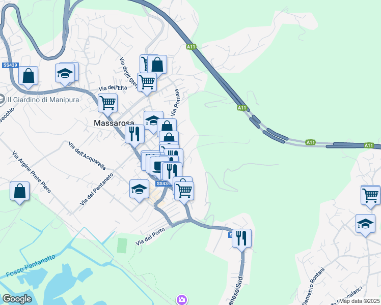map of restaurants, bars, coffee shops, grocery stores, and more near 71 Via della Pieruccia in Massarosa