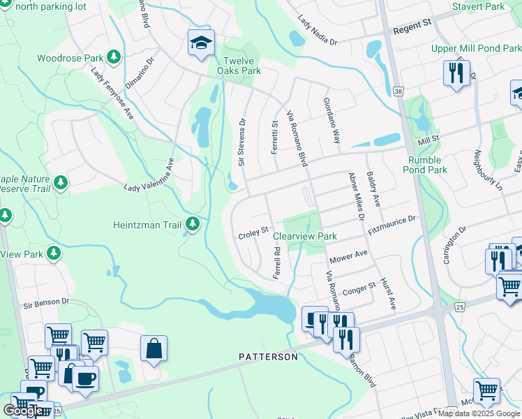 map of restaurants, bars, coffee shops, grocery stores, and more near 0 Perrigo Court in Vaughan