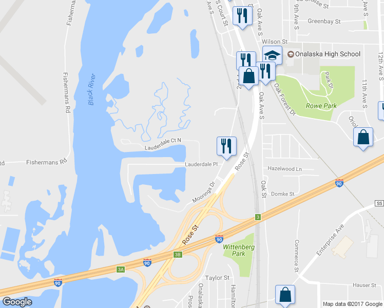 map of restaurants, bars, coffee shops, grocery stores, and more near 1331 Lauderdale Pl in Onalaska