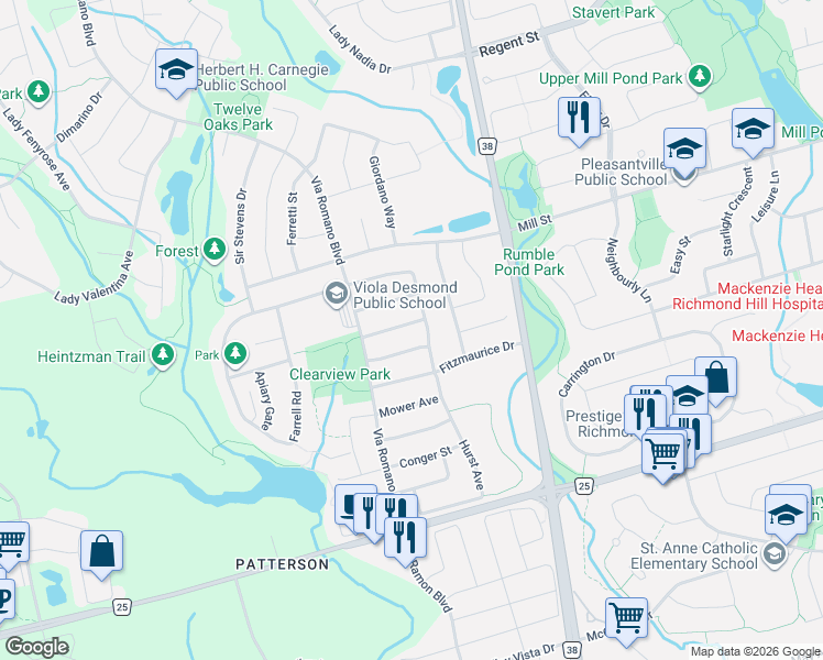 map of restaurants, bars, coffee shops, grocery stores, and more near 17 Horse Rake Road in Vaughan