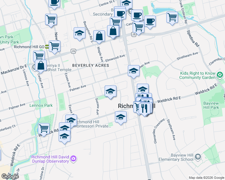 map of restaurants, bars, coffee shops, grocery stores, and more near 409 Paliser Crescent South in Richmond Hill