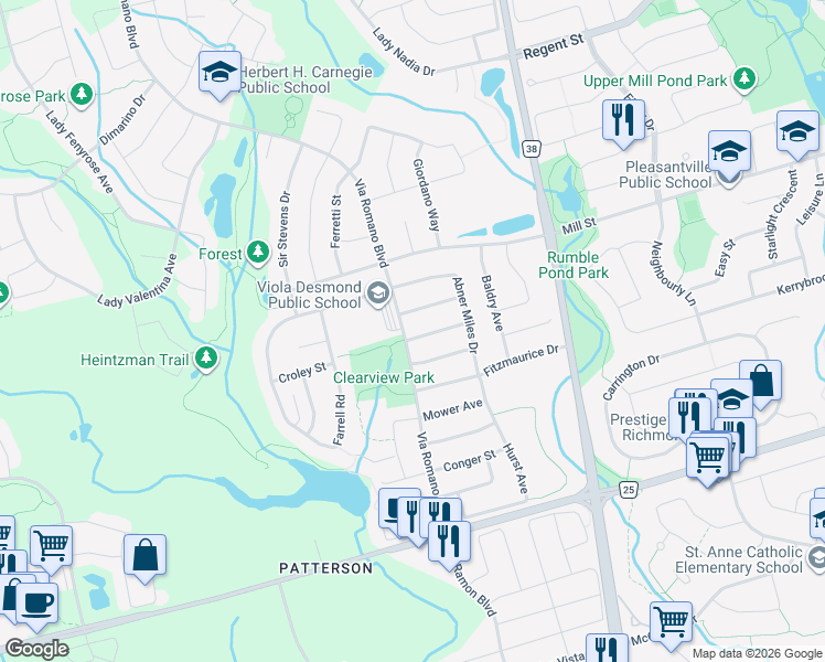 map of restaurants, bars, coffee shops, grocery stores, and more near 60 Horse Rake Road in Vaughan