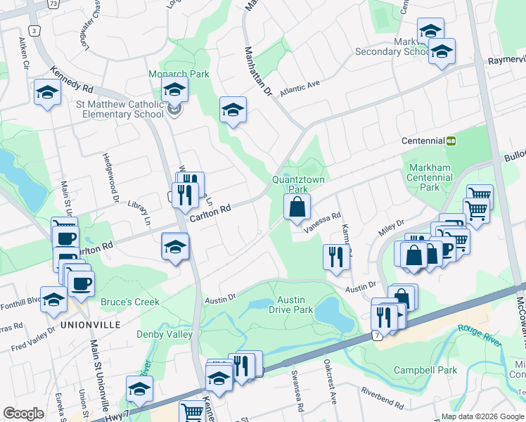 map of restaurants, bars, coffee shops, grocery stores, and more near 62 Loring Crescent in Markham