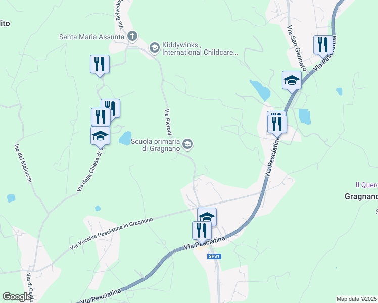 map of restaurants, bars, coffee shops, grocery stores, and more near 54 Via Pieroni in Capannori