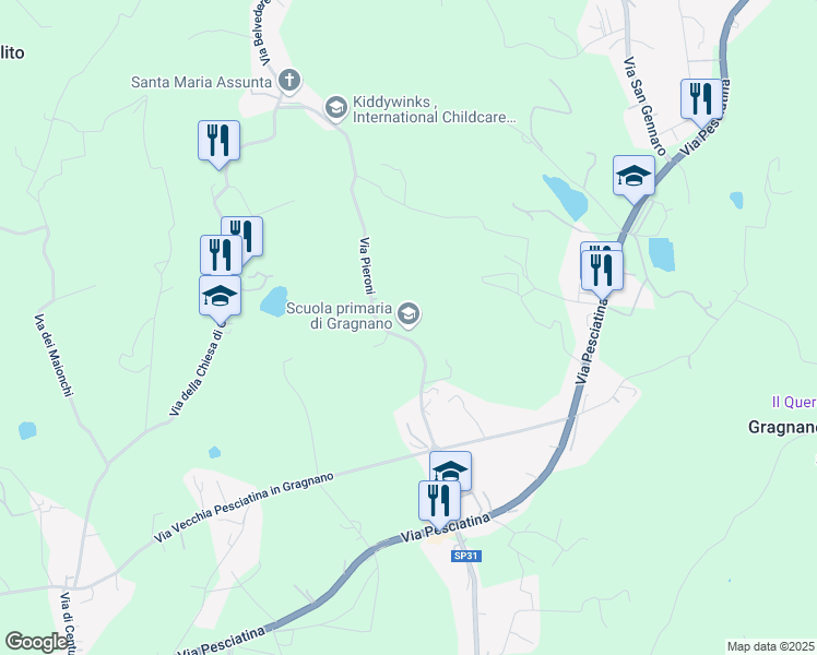 map of restaurants, bars, coffee shops, grocery stores, and more near 54 Via Pieroni in Capannori