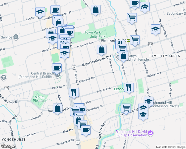 map of restaurants, bars, coffee shops, grocery stores, and more near 182 Ruggles Avenue in Richmond Hill