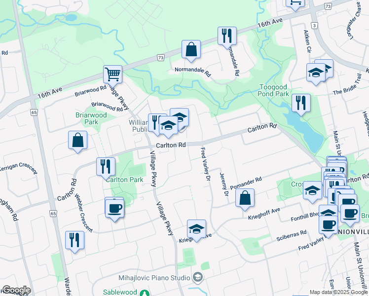 map of restaurants, bars, coffee shops, grocery stores, and more near in Markham