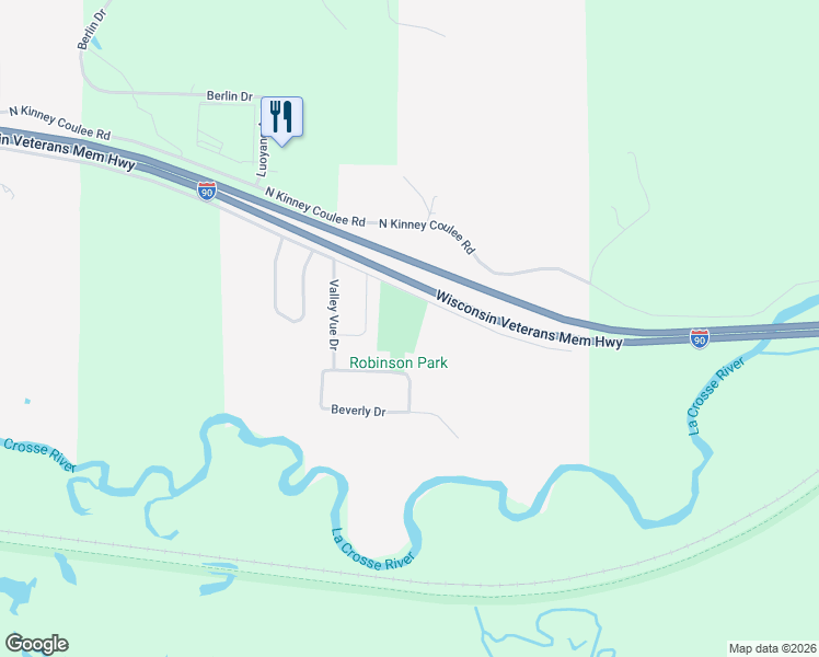 map of restaurants, bars, coffee shops, grocery stores, and more near 4051 Mary Drive in Onalaska