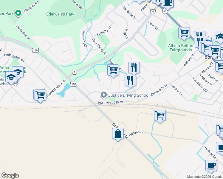 map of restaurants, bars, coffee shops, grocery stores, and more near 6 Terrastone Court in Bolton