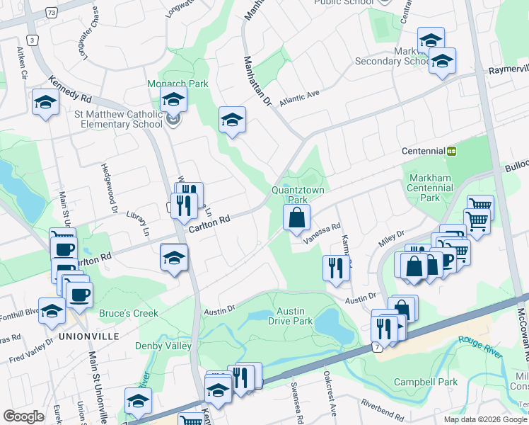 map of restaurants, bars, coffee shops, grocery stores, and more near 62 Loring Crescent in Markham