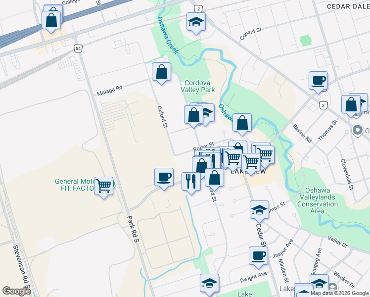 map of restaurants, bars, coffee shops, grocery stores, and more near 960 Glen Street in Oshawa