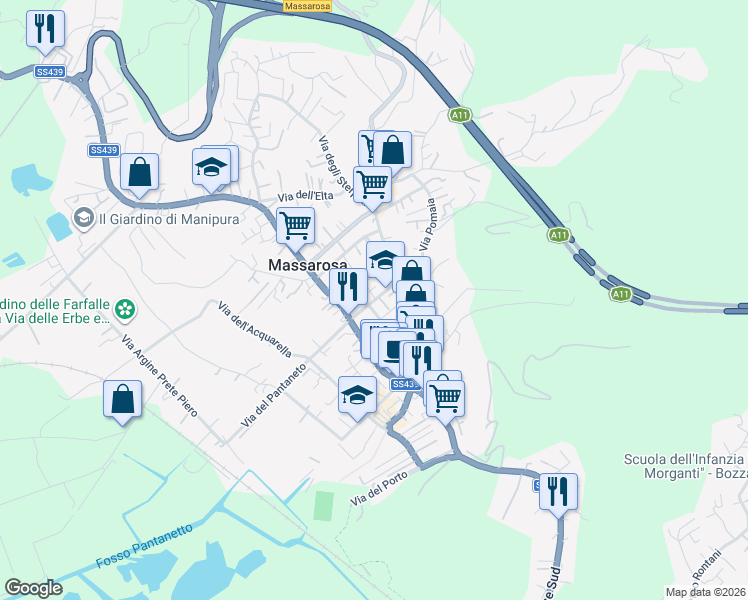 map of restaurants, bars, coffee shops, grocery stores, and more near 61C Via Papa Giovanni XXIII in Massarosa