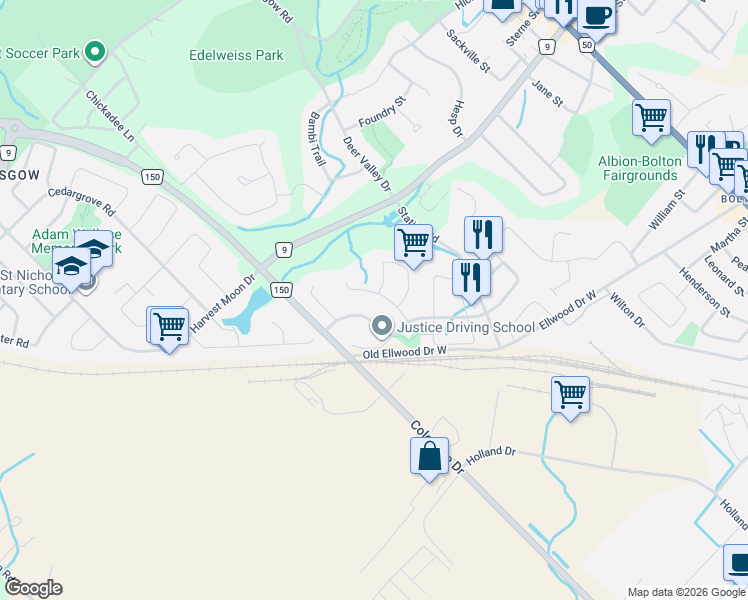 map of restaurants, bars, coffee shops, grocery stores, and more near 19 Terrastone Court in Caledon