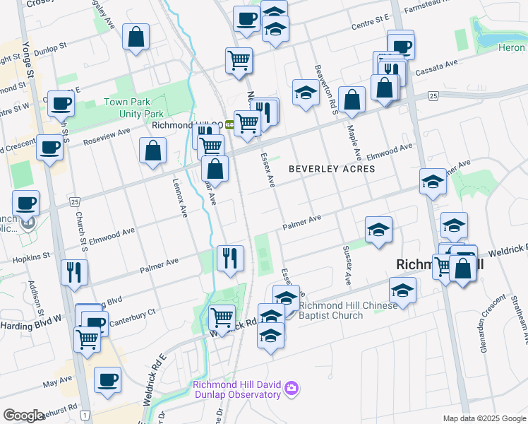 map of restaurants, bars, coffee shops, grocery stores, and more near in Richmond Hill