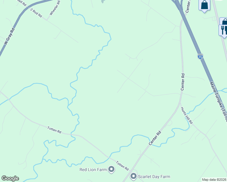 map of restaurants, bars, coffee shops, grocery stores, and more near 37 Rustic Road in Gray