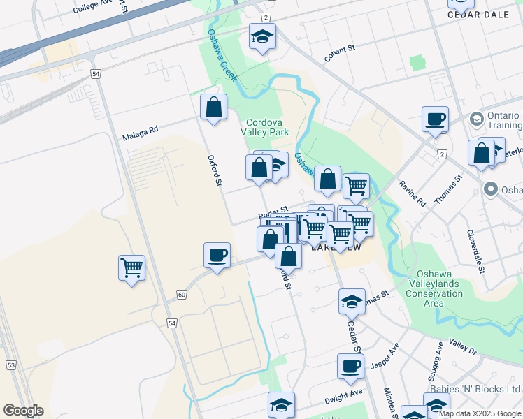 map of restaurants, bars, coffee shops, grocery stores, and more near 976 Glen Street in Oshawa