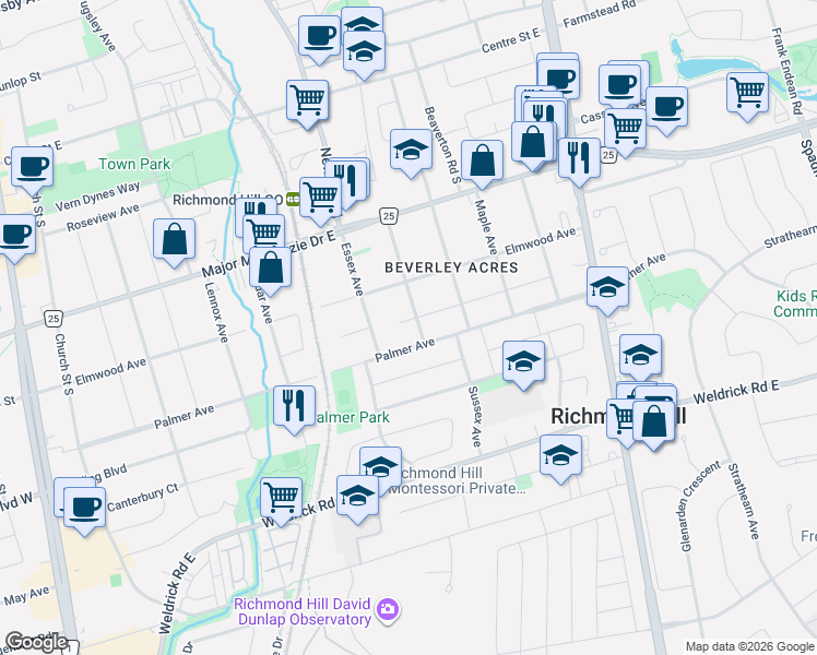 map of restaurants, bars, coffee shops, grocery stores, and more near 314 Wenlock Avenue in Richmond Hill