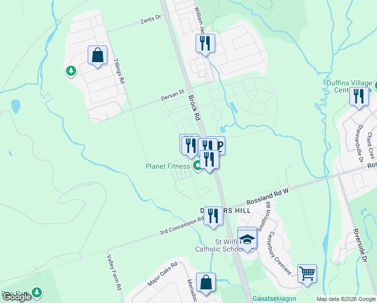 map of restaurants, bars, coffee shops, grocery stores, and more near in Pickering