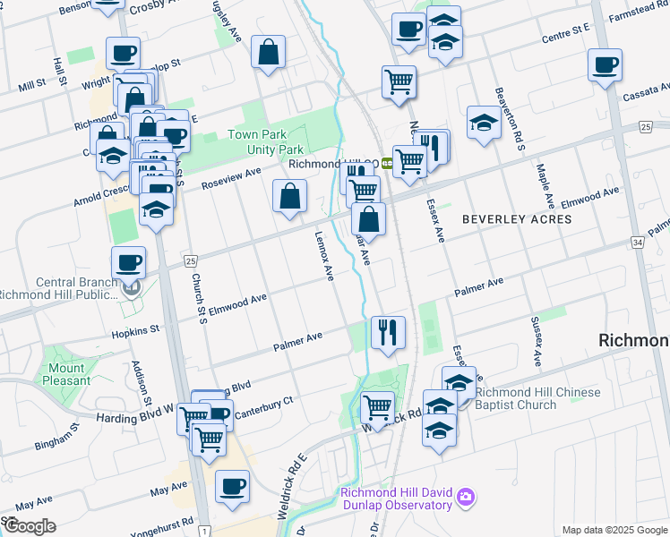 map of restaurants, bars, coffee shops, grocery stores, and more near in Richmond Hill