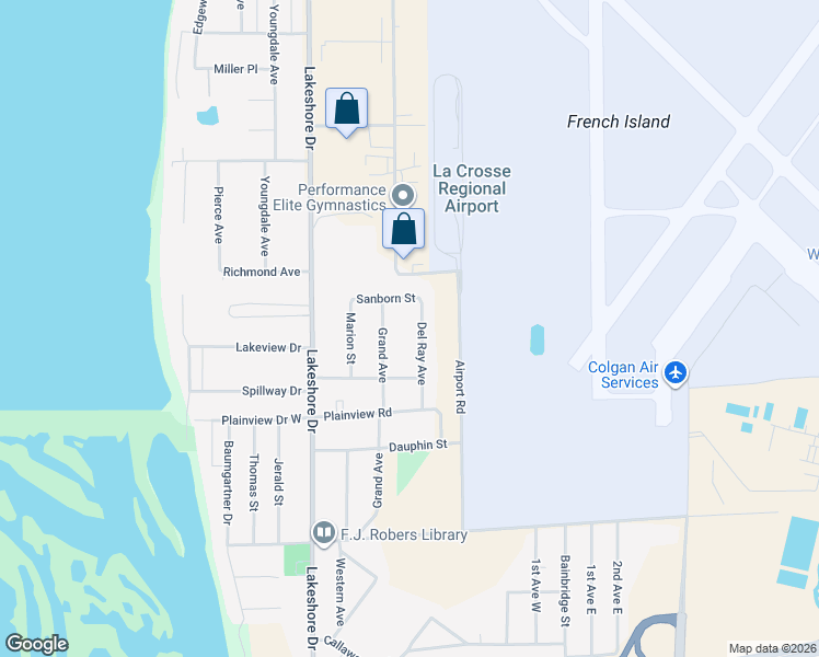 map of restaurants, bars, coffee shops, grocery stores, and more near 507 Sanborn Street in La Crosse