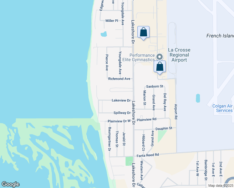map of restaurants, bars, coffee shops, grocery stores, and more near 2817 Lakeshore Drive in La Crosse