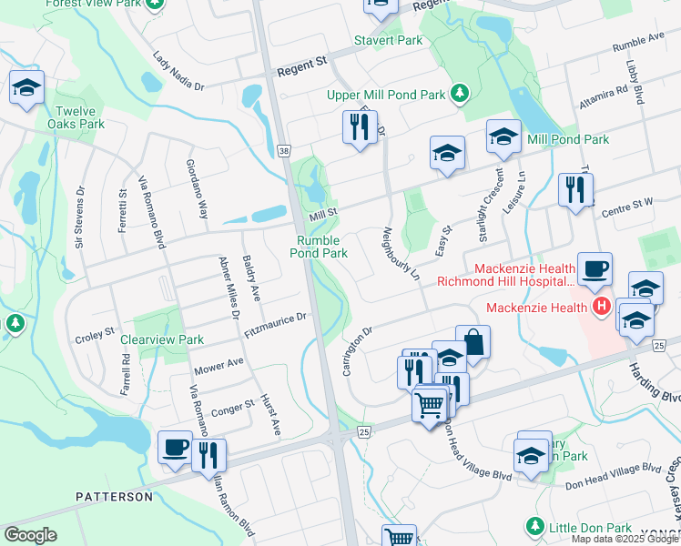 map of restaurants, bars, coffee shops, grocery stores, and more near 35 Harmony Hill Crescent in Richmond Hill