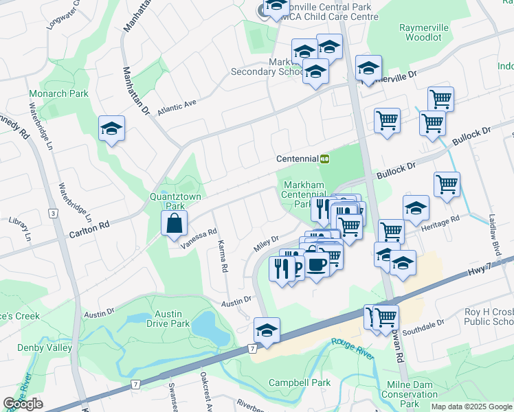 map of restaurants, bars, coffee shops, grocery stores, and more near 54 Marlow Crescent in Markham