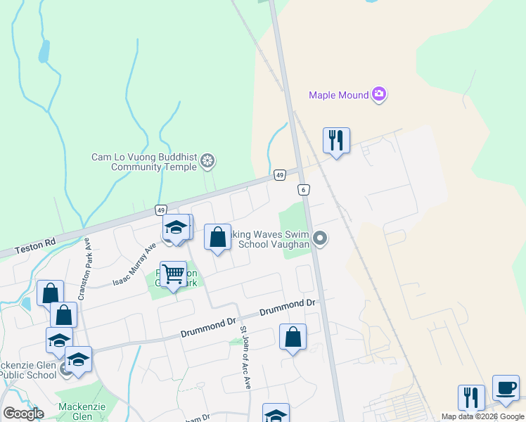 map of restaurants, bars, coffee shops, grocery stores, and more near 325 Isaac Murray Avenue in Vaughan