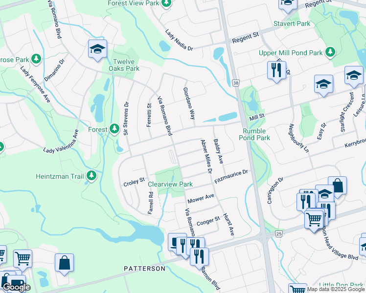 map of restaurants, bars, coffee shops, grocery stores, and more near 154 Abner Miles Drive in Vaughan