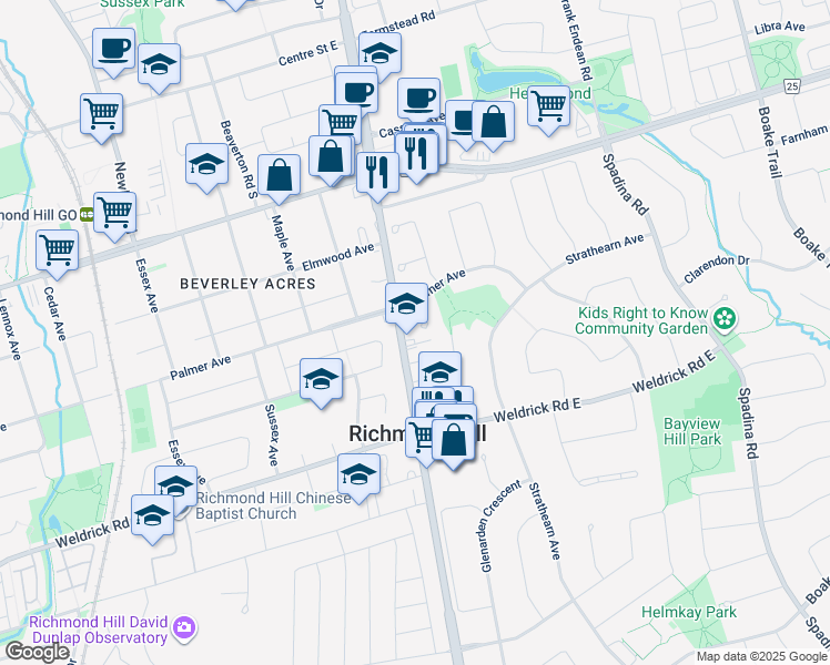 map of restaurants, bars, coffee shops, grocery stores, and more near 6 Fernwood Court in Richmond Hill