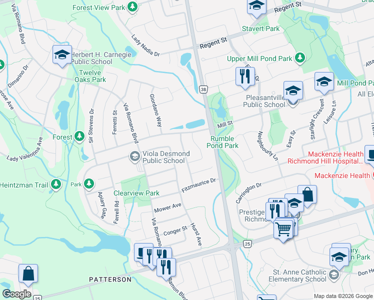 map of restaurants, bars, coffee shops, grocery stores, and more near 79 Baldry Avenue in Vaughan