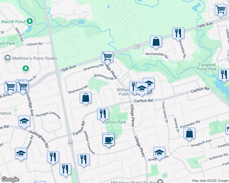 map of restaurants, bars, coffee shops, grocery stores, and more near 50 Summerfeldt Crescent in Markham