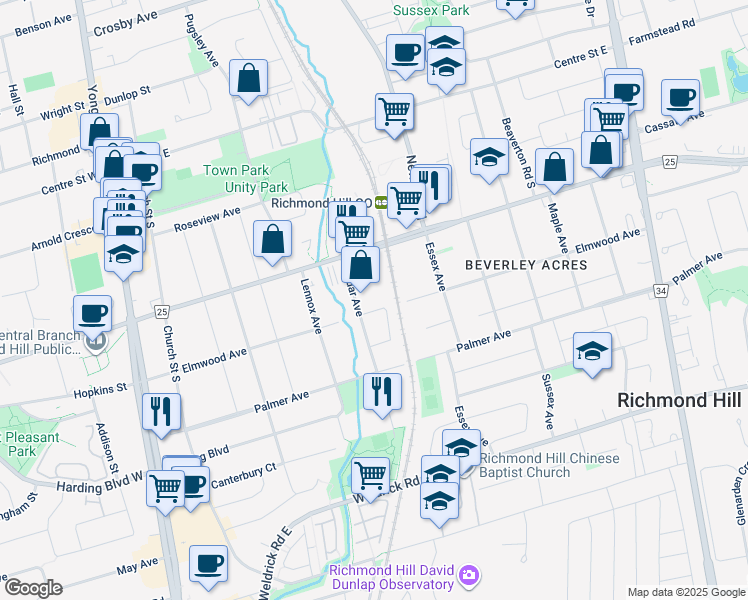 map of restaurants, bars, coffee shops, grocery stores, and more near in Richmond Hill
