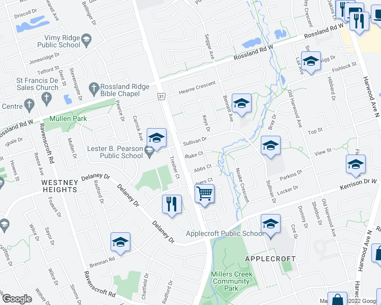 map of restaurants, bars, coffee shops, grocery stores, and more near in Ajax